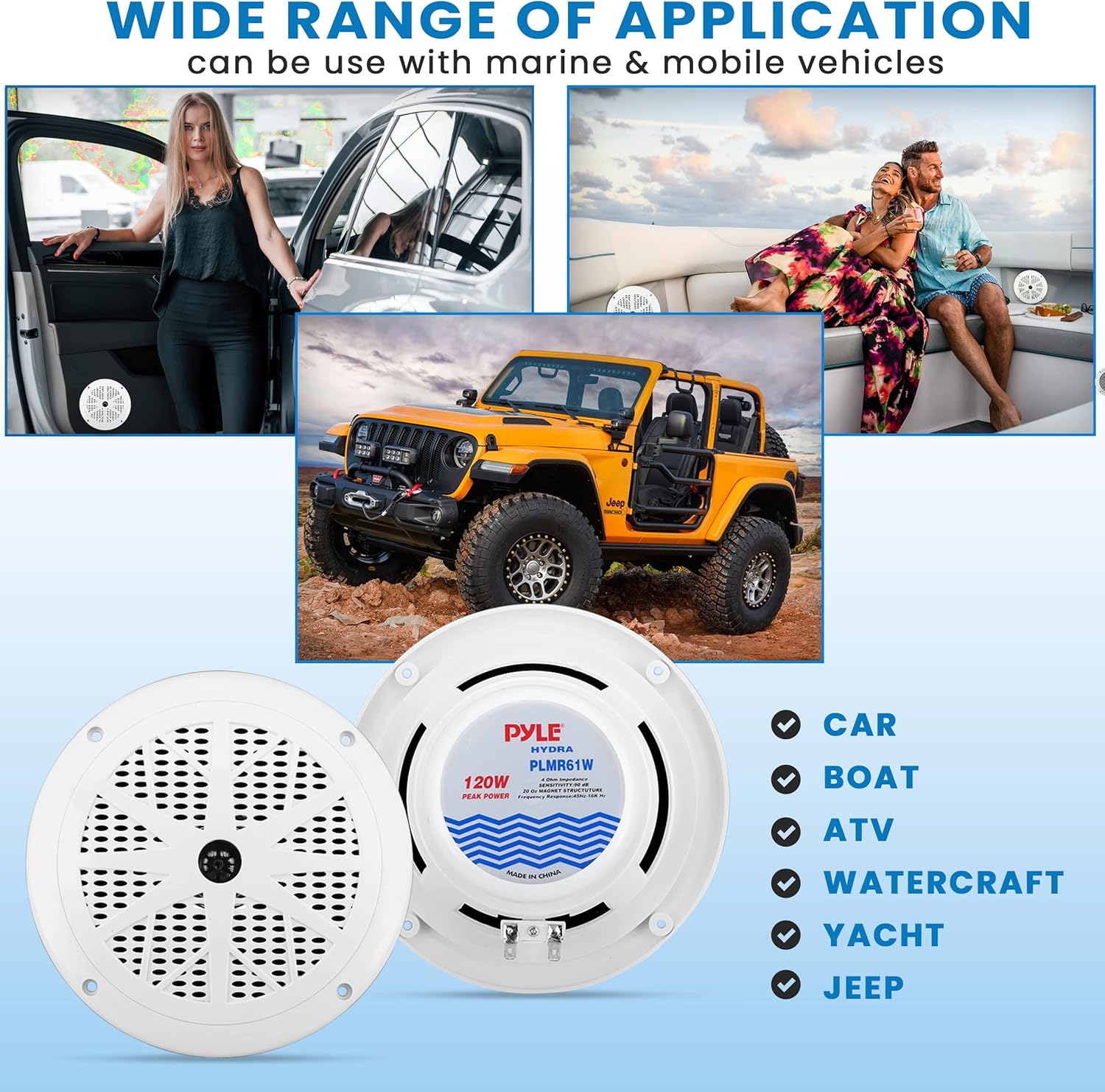 Pyle 6.5 Inch Dual Marine Speakers - 2 Way Waterproof and Weather Resistant Outdoor Audio Stereo Sound System with 120 Watt Power, Polypropylene Cone and Cloth Surround - 1 Pair - PLMR61W (White) - Image 5