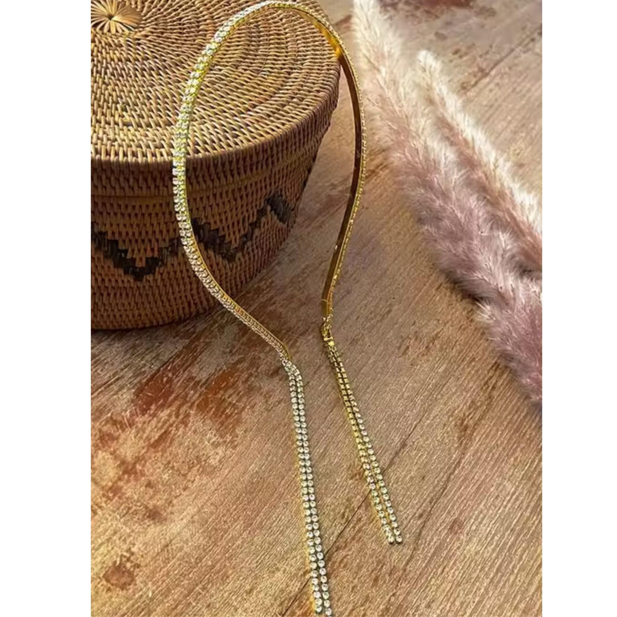 Rhinestone Tassel Hairband for Women & Girls | Sparkly Party Headband, Bridal Wedding Hair Accessory, Stylish Crystal Headband for Festivals & Special Occasions Golden Pack of 1-image-15