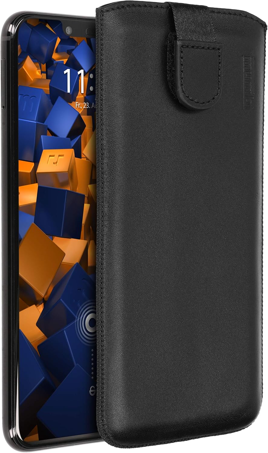 mumbi Genuine Leather Case Compatible with Huawei Mate 20 Lite with Pull-Out Tab Tab Black