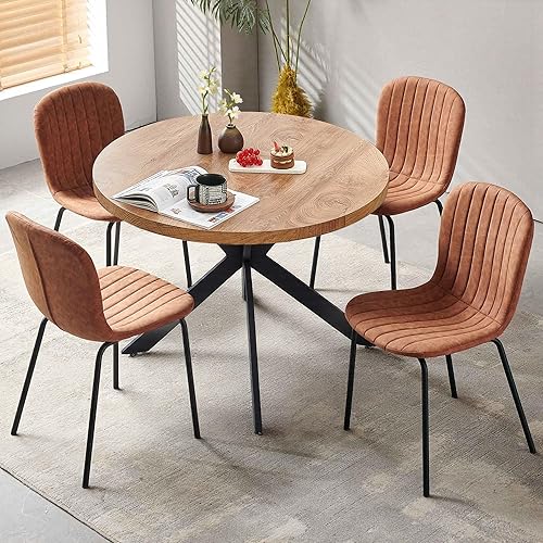 Miniatura 29 de Juego de mesa de comedor redonda de 37 pulgadas para 4, moderno juego de café de cocina de círculo pequeño para apartamento, sala de estar, oficina,