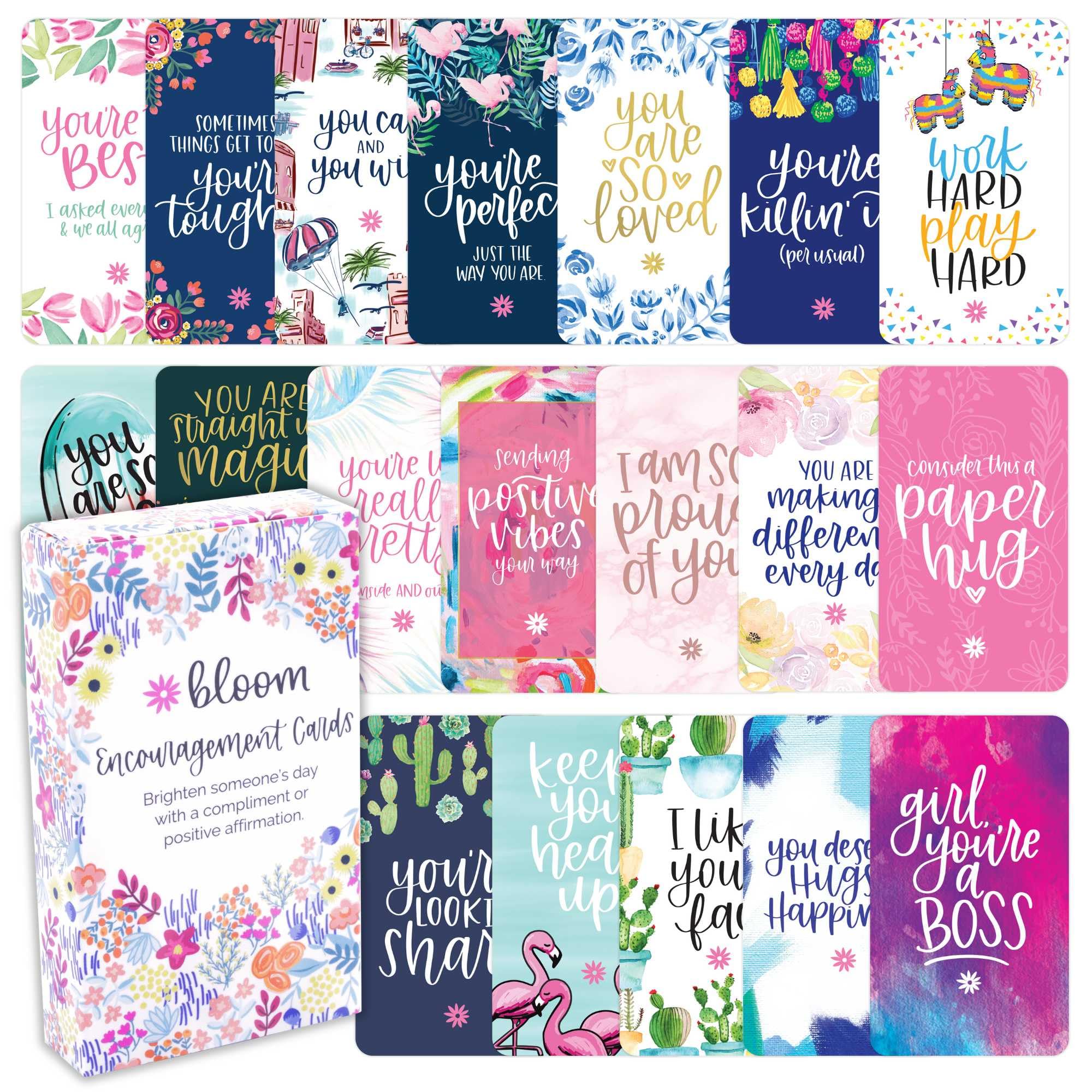 bloom daily planners Encouragement Card Deck - Cute Inspirational Quote Cards - Just Because Cards - Set of Thirty 2" x 3.5" Cards - Assorted Designs