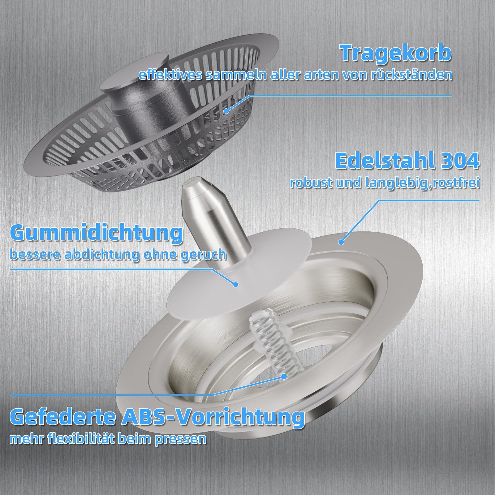 Abflussstopfen Und Abflusssieb Küchenspüle, 3-in-1 Pop-Up Bodenablauf