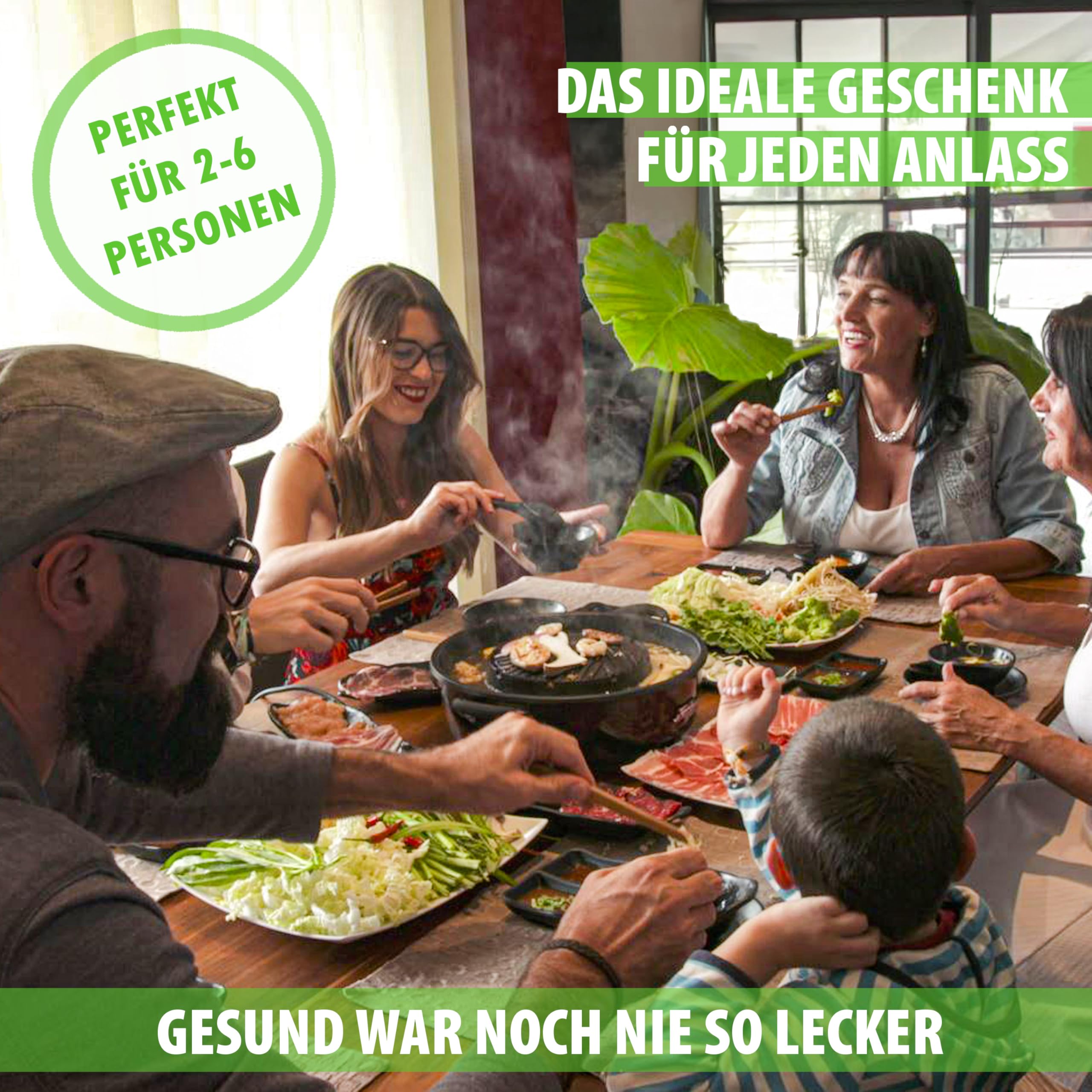 TomYang Hot Pot Set ink.Kochbuch für den Original Thai Grill & Hotpot, 4 Grillzangen, Elektrischer Hotpot mit schneller Aufheizzeit, Korean BBQ Grill, Mookata, mehr als 100 Anleitungsvideos