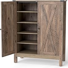 Multigot Shoe Cabinet, Wooden Farmhouse Shoe Storage Cupboard Organizer with Adjustable & Removable Shelves, Freestanding Footwear Rack Shoes Storage Unit for Entryway Hallway Living Room (Old Oak)