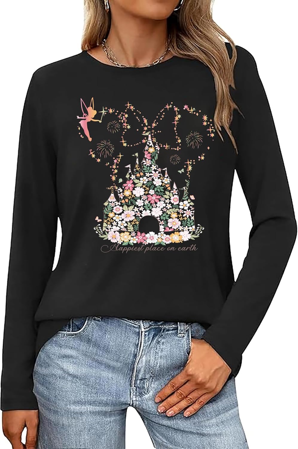 Tewmeu Magic Kingdom Shirts for Women Funny Cute Princess Shirt Casual Vacation Long Sleeve Sweatshirts