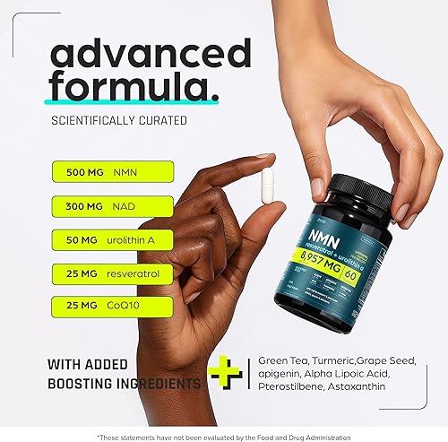 Miniatura 3 de Suplemento NMN de 8957 mg con NAD+ real, no solo un refuerzo  Urolitina A, resveratrol, CoQ10, ácido alfa lipoico, extracto de té verde  Longevidad