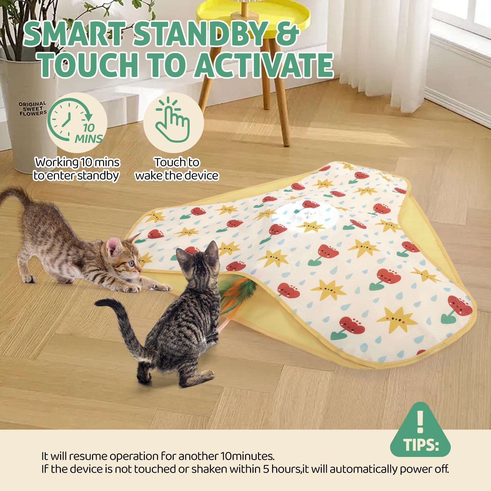 Juguete interactivo para gatos de interior, juguetes recargables de enriquecimiento de caza con ventosa y varilla giratoria, motor silencioso de 3 velocidades, diseño elegante