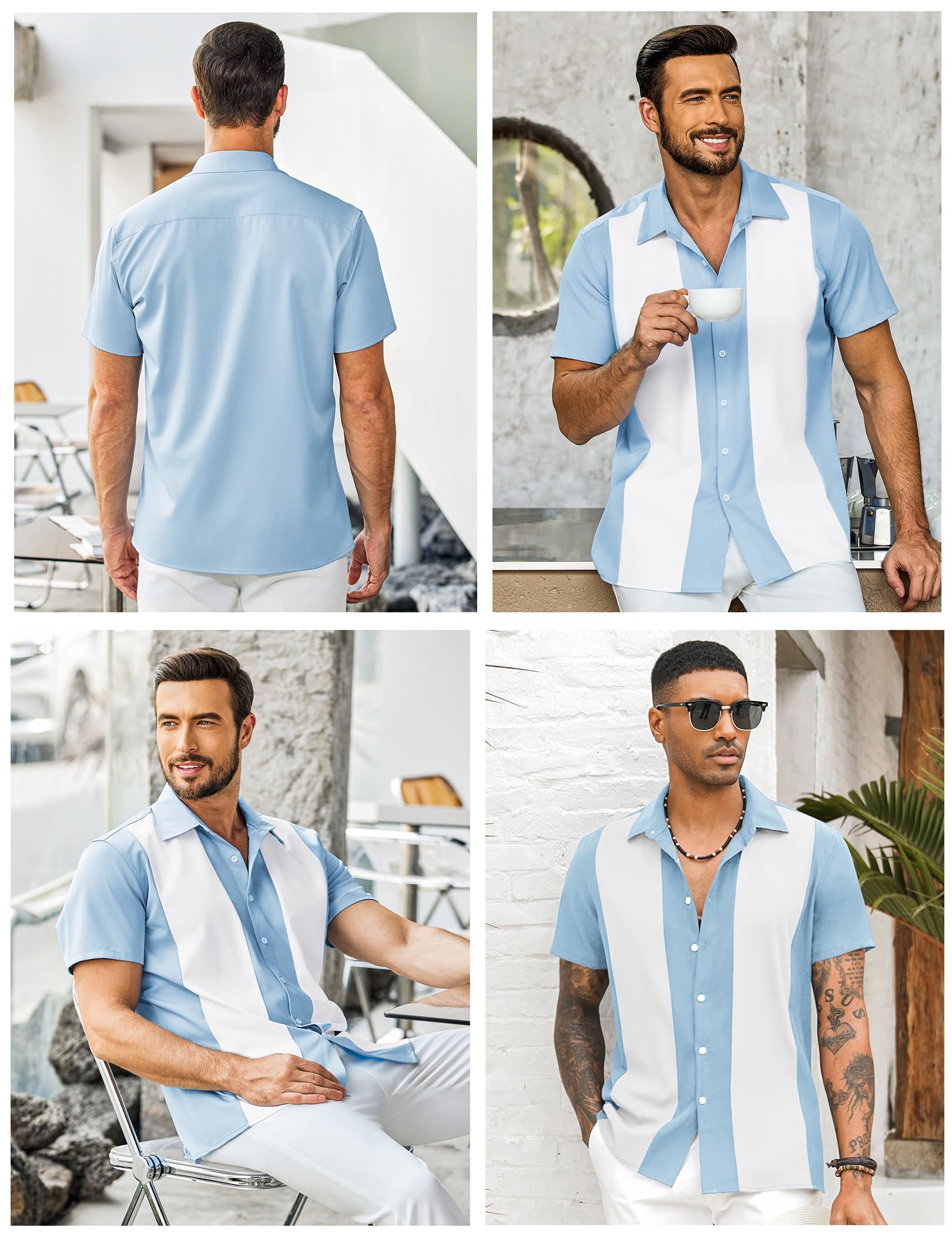 COOFANDY Herren Casual Vintage Bowling Shirt Kurzarm Button Down Sommer Strand Untucked Shirts