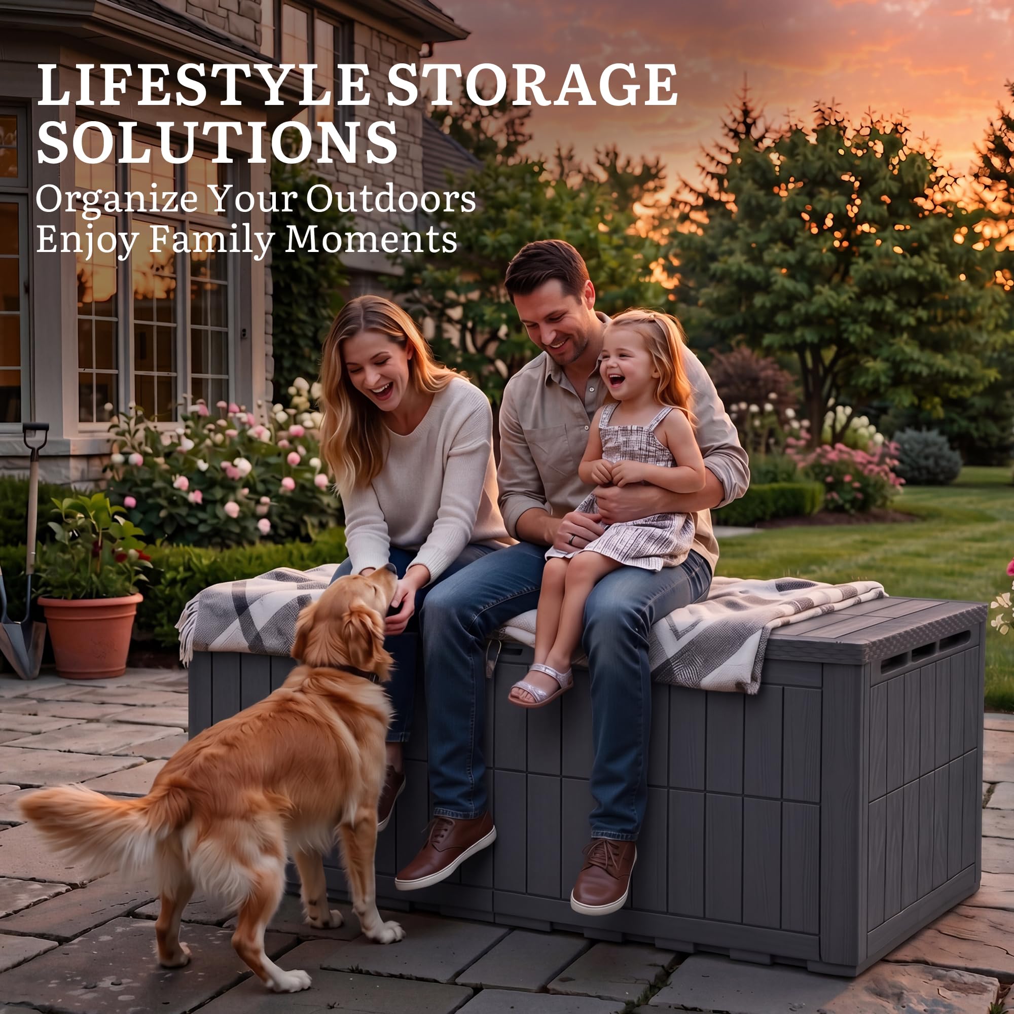 YITAHOME 833L Auflagenbox Wasserdicht, Große Gartenbox mit Schloss & Gasdruckfeder, Kissenbox mit Sitzfunktion bis 300 kg, Wetterfeste Resin Gartentruhe, UV-beständig & Belüftet, Dunkelgrau
