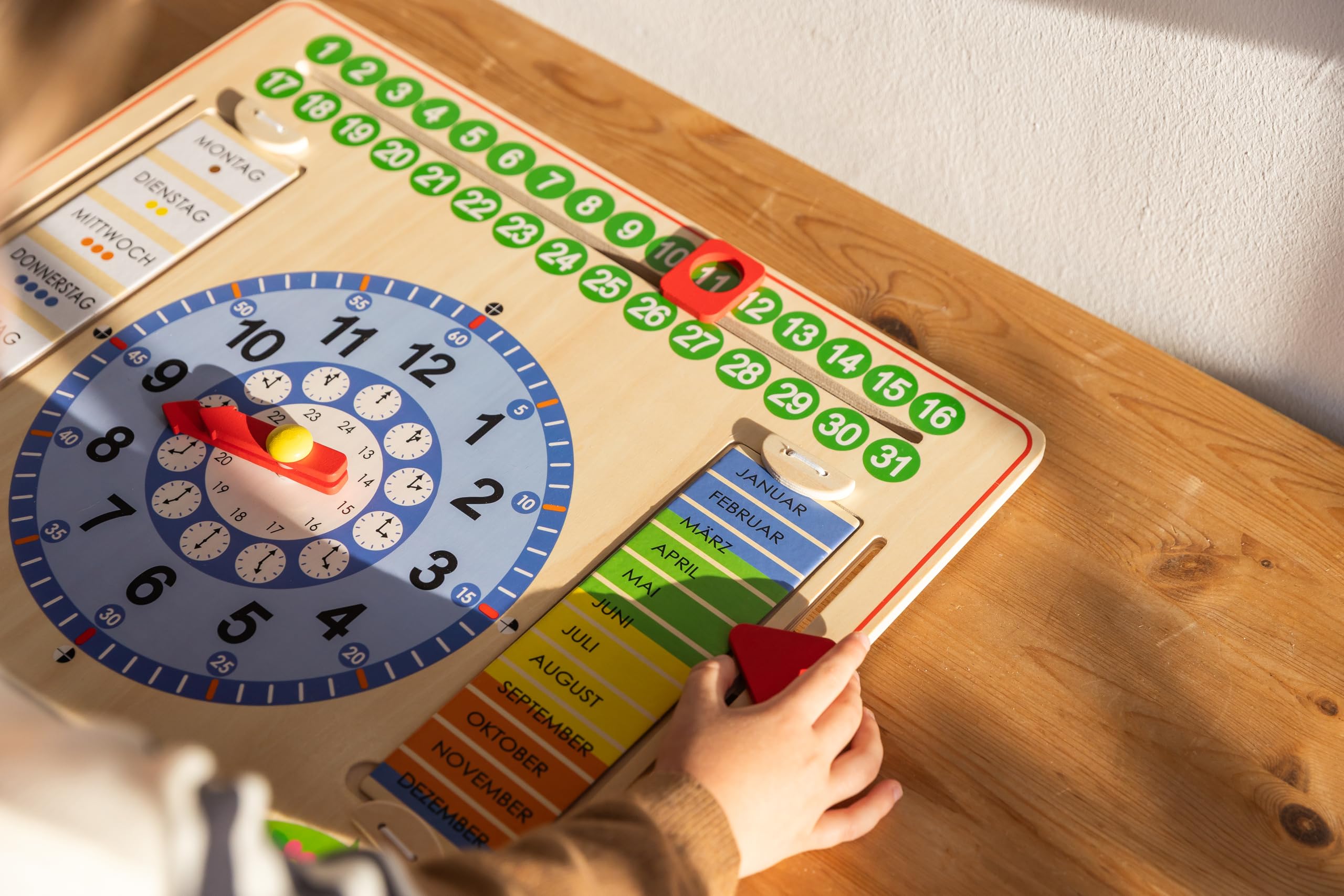 Goula Calendario Reloj – Reloj Calendario de Madera – Juguete Educativo para Que los Niños Aprendan la Hora, la Fecha, los Días de la Semana y Las Estaciones – Versión para Pared o Mesa
