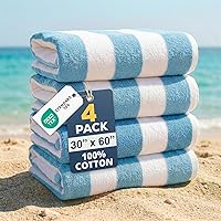 Vista 16 de LANE LINEN Juego de 4 toallas de playa, 100% algodón, rayas cabaña, de gran tamaño (30 x 60 pulgadas), secado rápido y altamente absorbentes