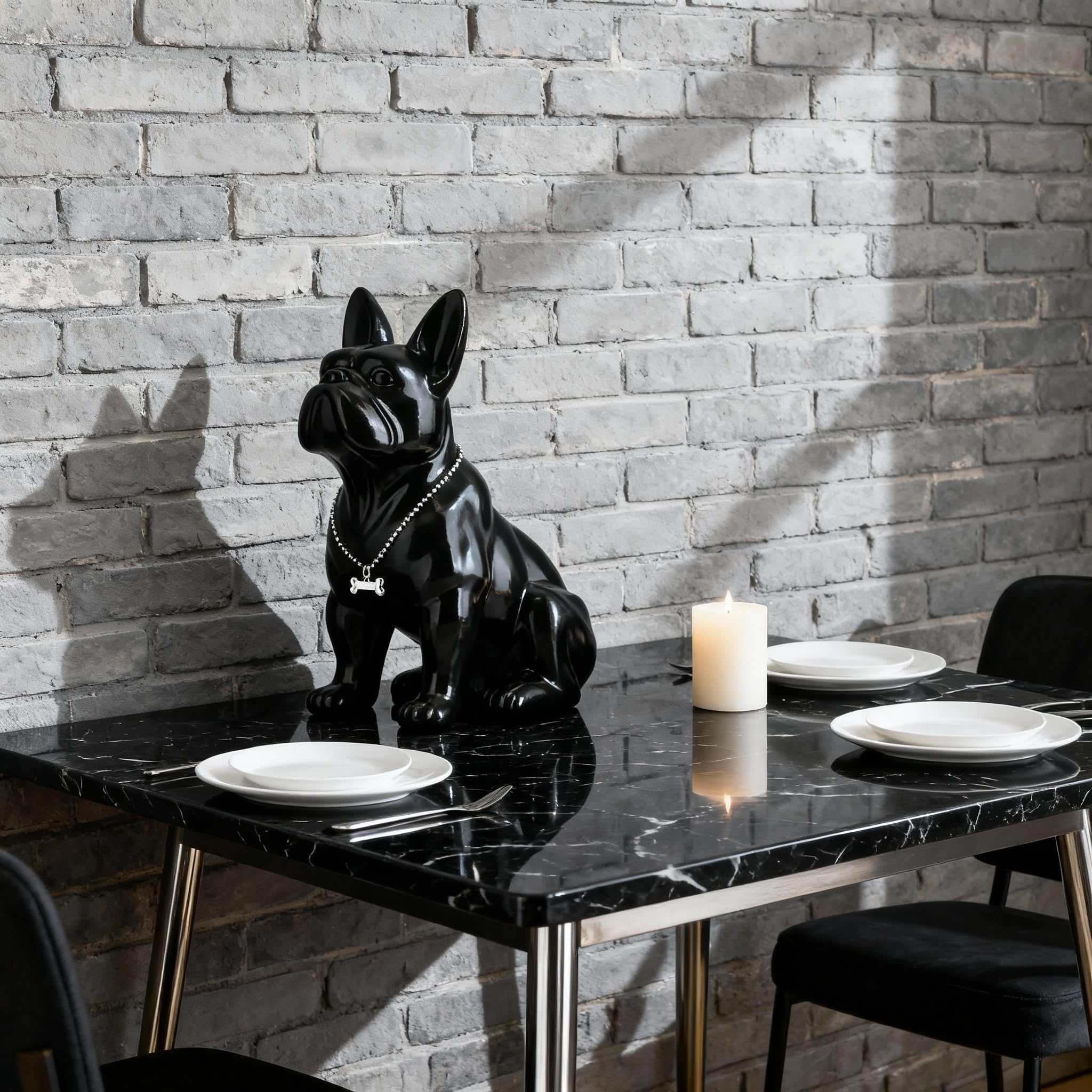 Statua di Bulldog Francese, Statua di Carlino Nero in Resina Seduto, Scultura di Bulldog Inglese per Decorazione della Casa, Decorazione per Scrivania del Soggiorno, Arte Moderna Regalo per