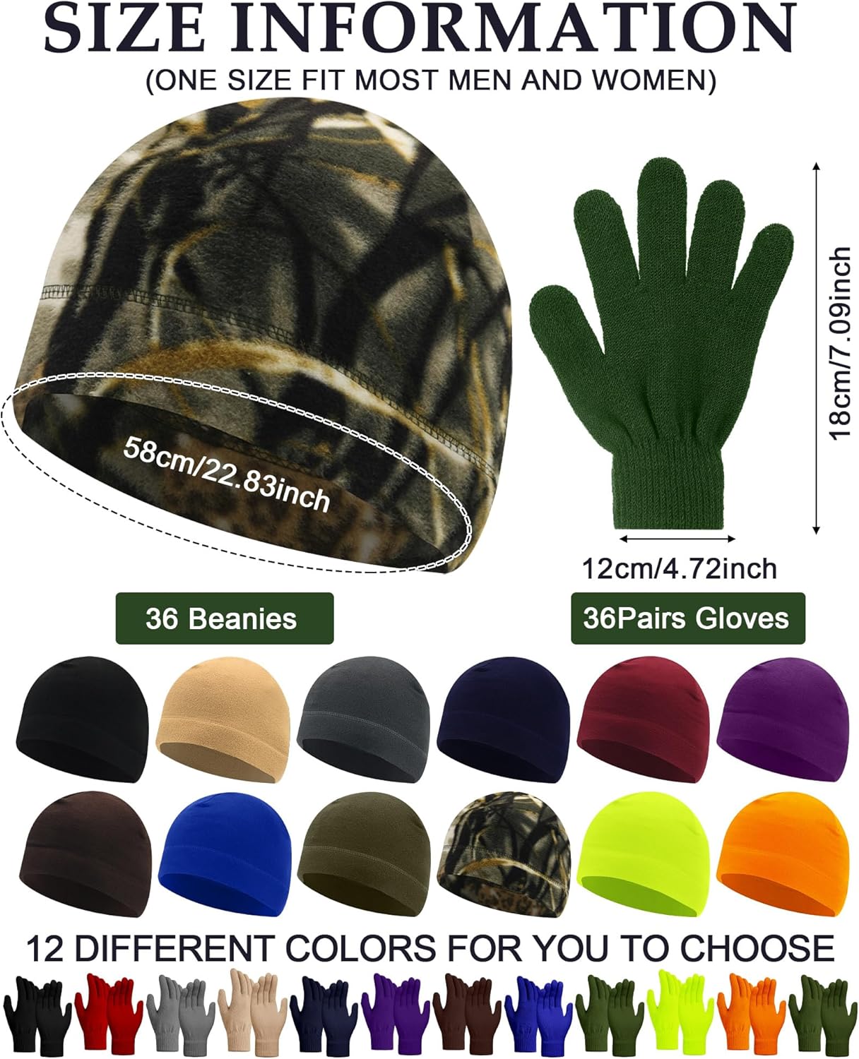 Liitrsh 72 Pcs Winter Beanies and Gloves Bulk Men Women Cold Skull Cap Warm Fleece Hat Gloves for Homeless (Classic 3) - Image 2