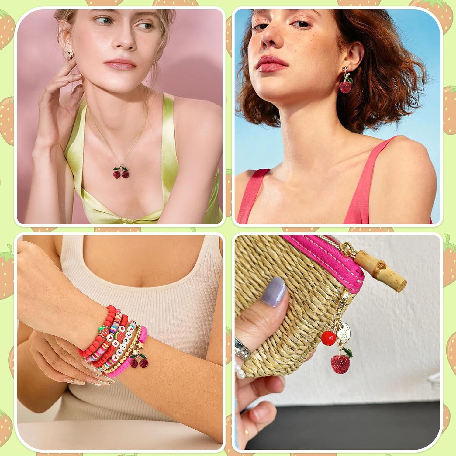 FASHEWELRY Rhinestone Fruit Charms for Bracelets Keychians Clay Cute Fruit Charms Small Food Pendants - Image 4