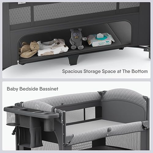 Miniatura 5 de Obee Odee Cuna 4 en 1, para empacar y jugar, para cuna de noche, cambiador de pañales, viene con colchón, mosquitera, almacenamiento inferior y