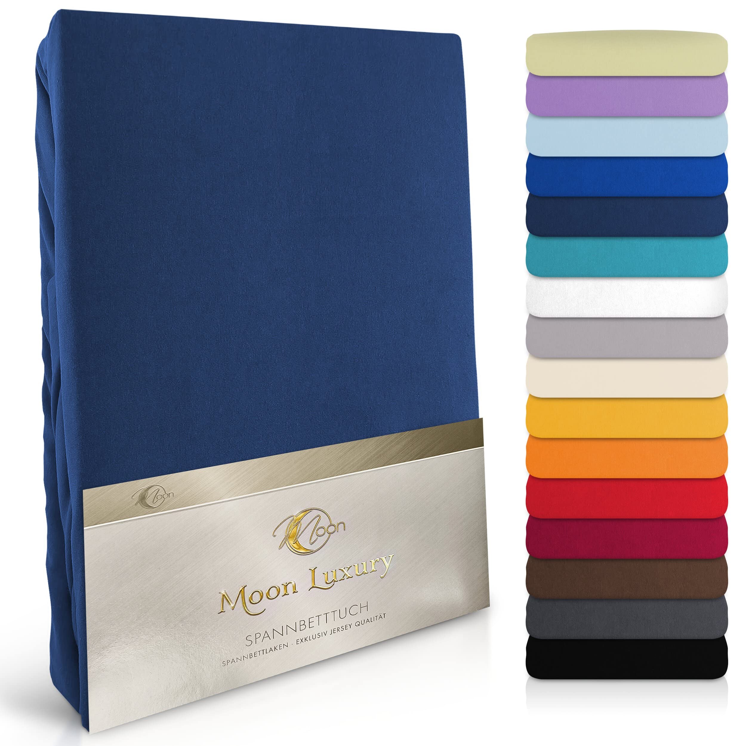 Moon -Luxury Prześcieradło z gumką, dżersej, 230 g/m², do łóżek wodnych, łóżek kontynentalnych i tradycyjnych materacy (ciemnoniebieskie, 200 x 220 – 220 x 240 cm)