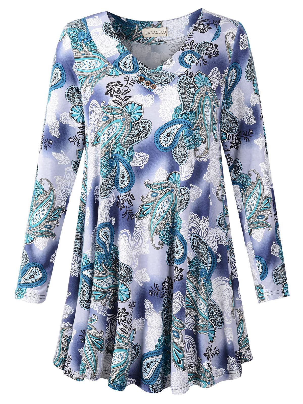 LARACE Women Plus Size Tunic Tops Long Sleeve V Neck Blouse Loose Swing Basic Flowy T Shirt for Leggings