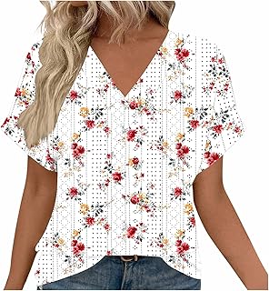 My Orders Tops para mujer, con ojales, estampado floral, cuello en V, manga corta, casual, holgada, a la moda, holgada, para descansar, trabajo, túnica, ropa de verano, 5 blanco., XXL