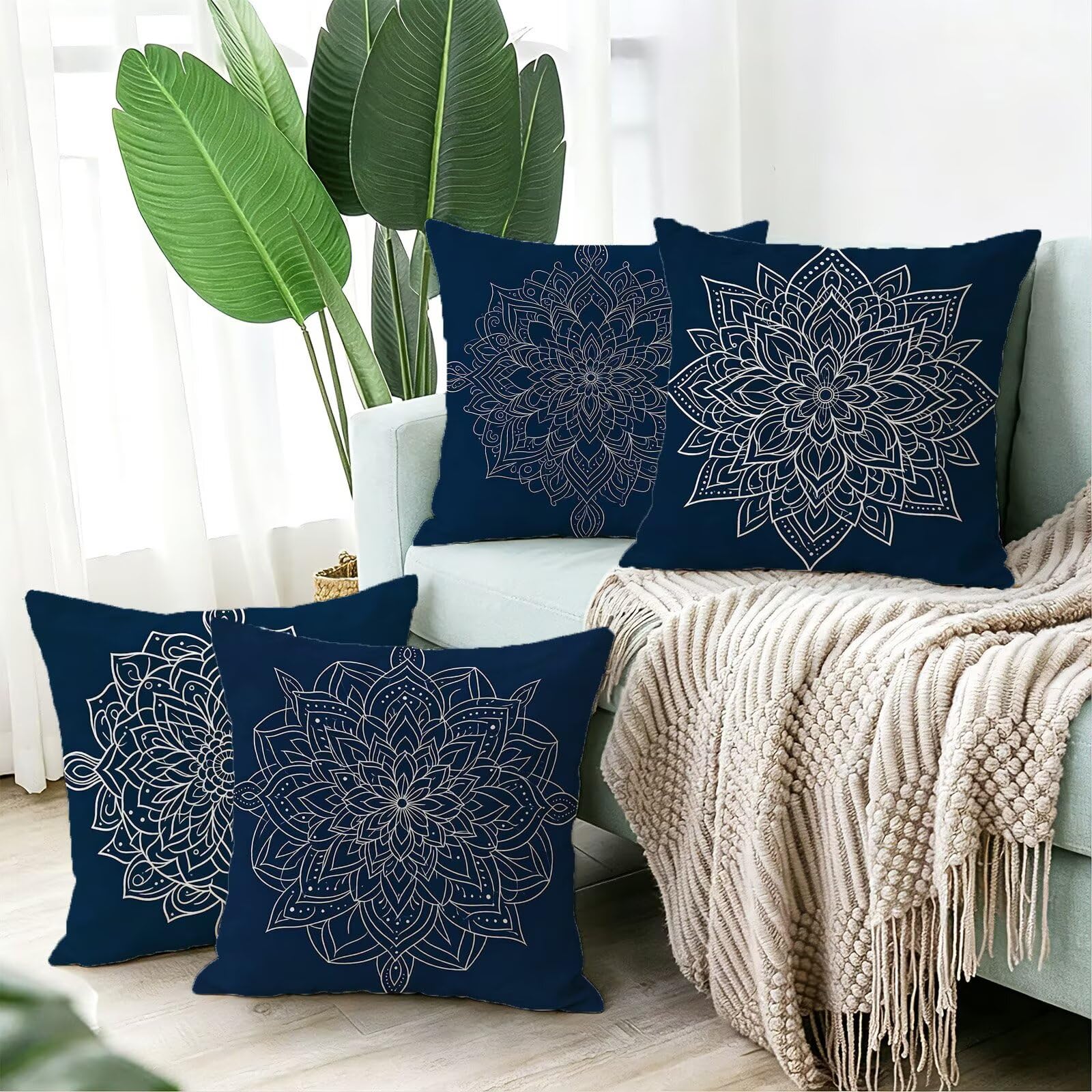 Blu Federe Cuscini Divano 40x40cm, Cuscini da Esterno Set de 4, Cod-357