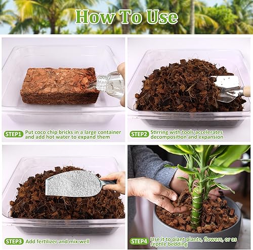 Miniatura 4 de Riare Paquete de 2 sustratos de chips de coco para plantas, 2.2 libras, ladrillo de cáscara de coco 100% orgánico con baja EC y pH equilibrado,