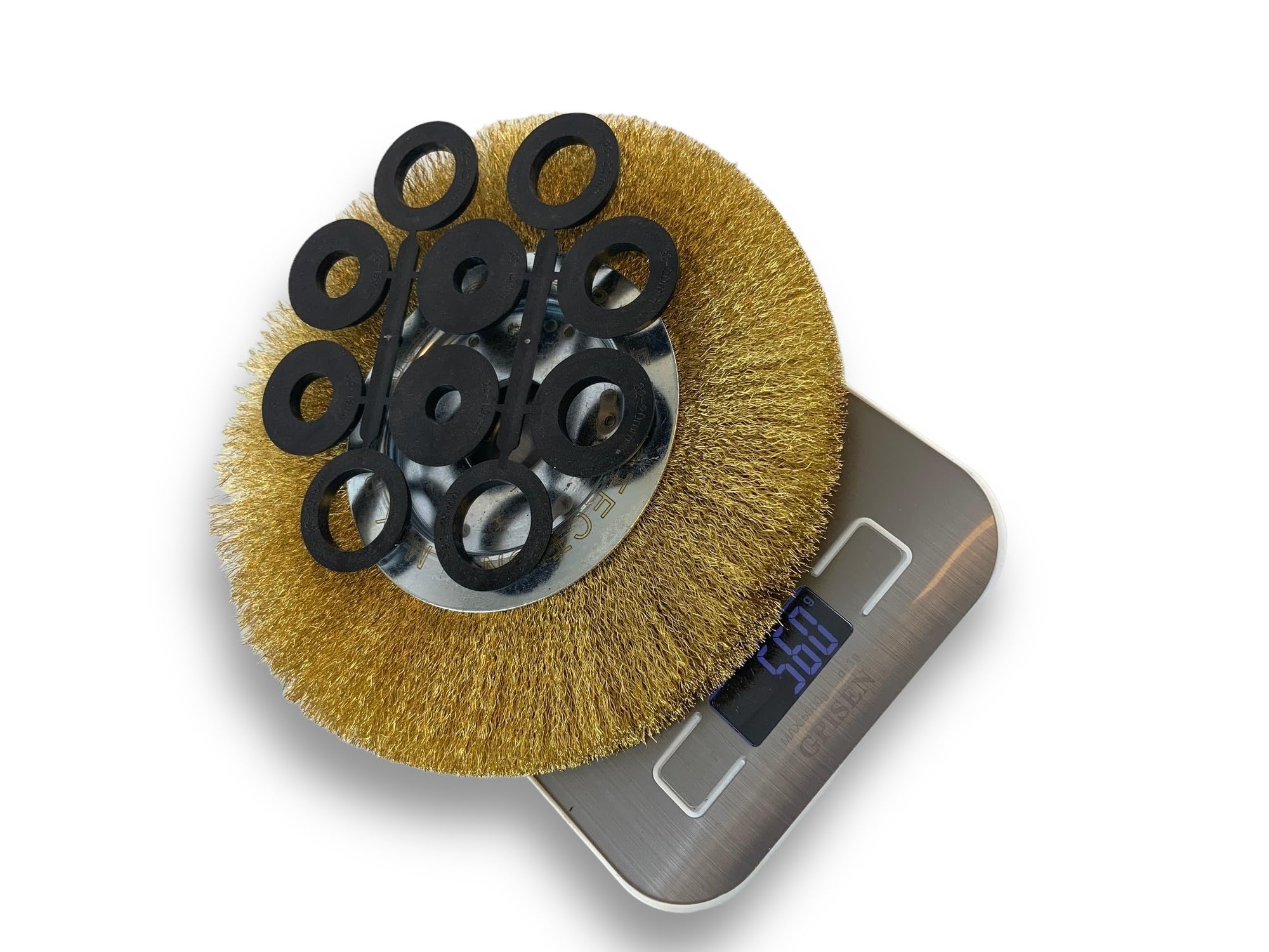 Brosse circulaire LAITON | Ø 200 mm | Epaisseur 1 rang | Fil souple 0.20 mm ondulé | Alésage 32 mm + réducteur bague 25/22/20/16/12 mm | Touret meuleuse affûteuse ponceuse | Kibros 218201LV