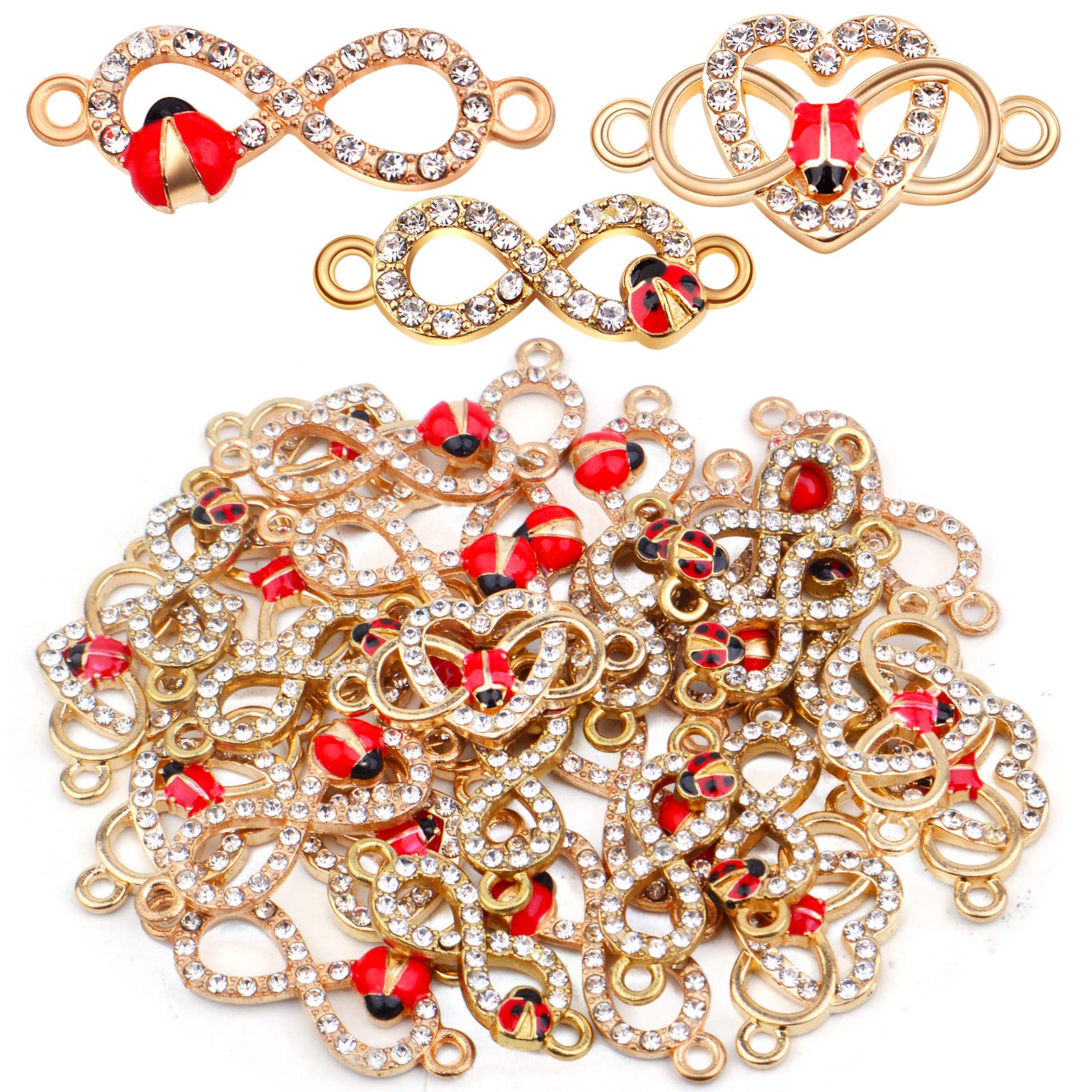 30pcs Infinity Symbol Connector Charms Alloy 8 Character Rhinestone Ladybug Flying Insect Pendant Links Jewelry Findings DIY Bracelet Necklace Keychain Crafts Decor, 3 Styles