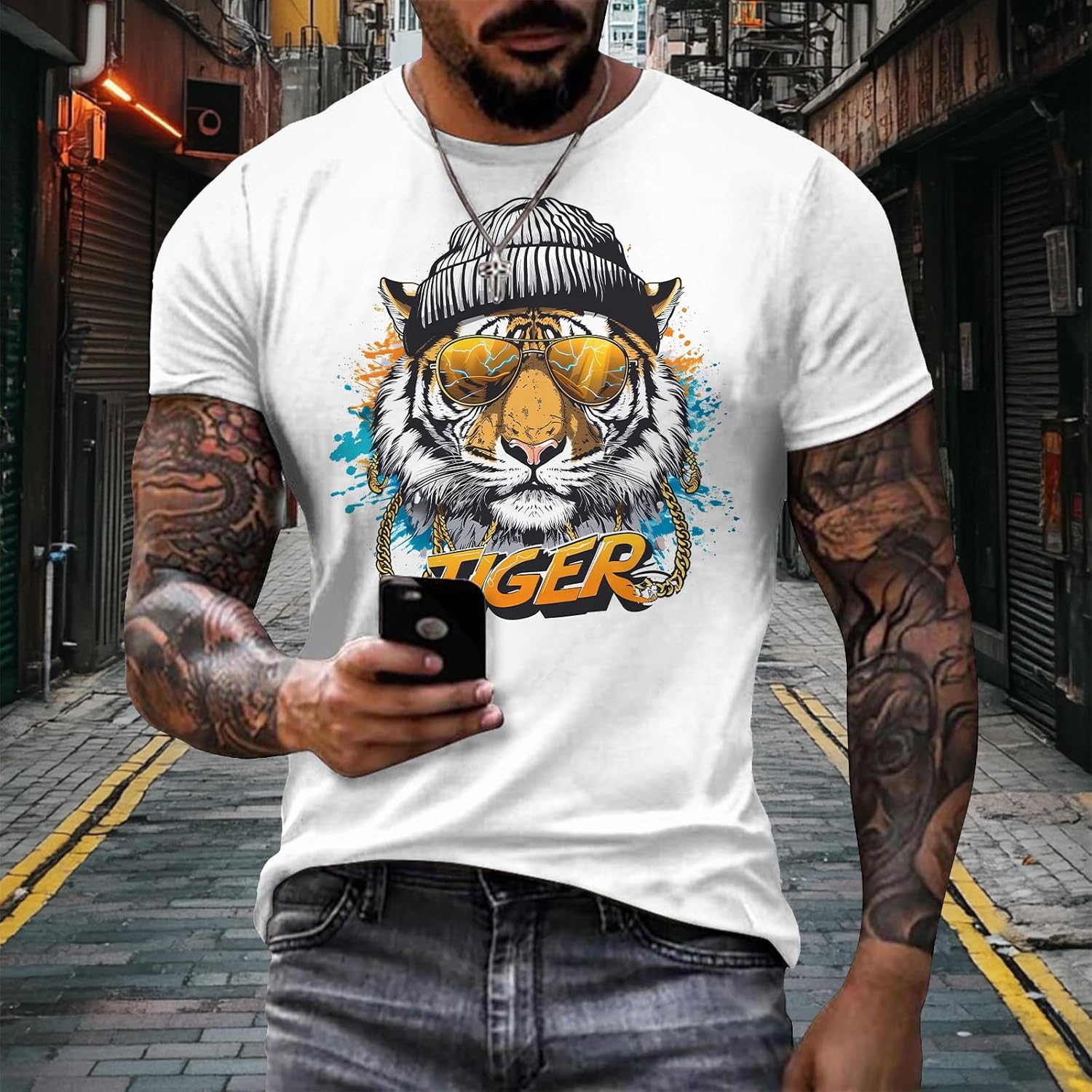 MARSVOVO Men's Graphic T-Shirts Crew Neck Short Sleeve Punk Streetwear Big and Tall Quick-Dry Shirts for Men - Image 3