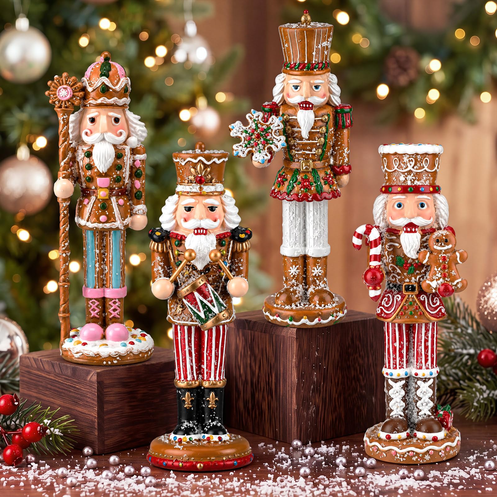 Amyhill 4 Pcs 6'' Christmas Gingerbread Nutcracker Figures Resin Decor