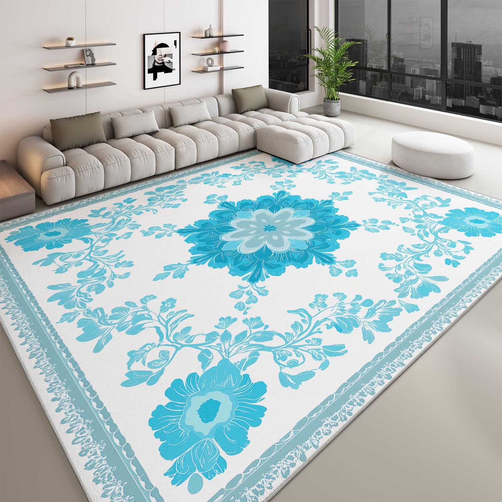Tapis de salon bohème mandala floral 60x90cm lavable machine