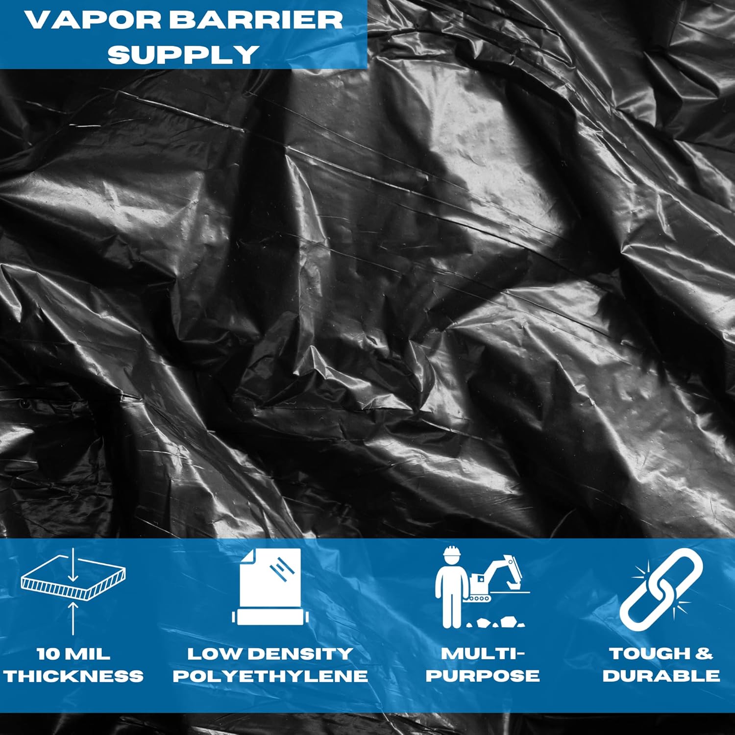 VBS - Black Plastic Sheeting - 10 mil - (5' x 100') – Black Plastic Roll for Spray Barrier, Roll of Plastic Sheeting Heavy Duty, Thick Plastic Sheeting, Polyethylene Film