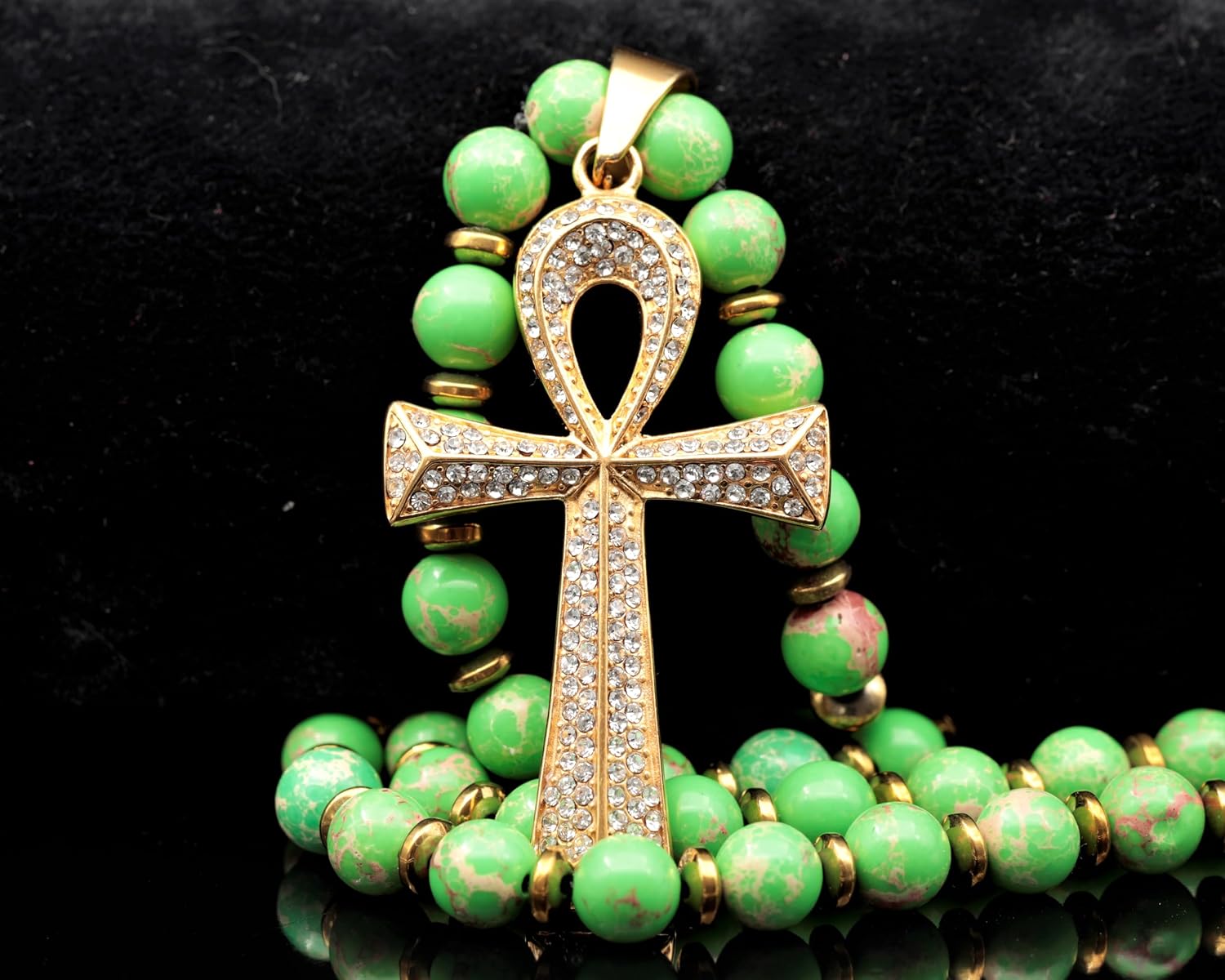 Handmade Clear Quartz Ankh Necklace | Gold-Tone Steel Pendant with Zircon Stones | Spiritual Egyptian Symbol Jewelry for Men and Women | Gift Idea - Image 3