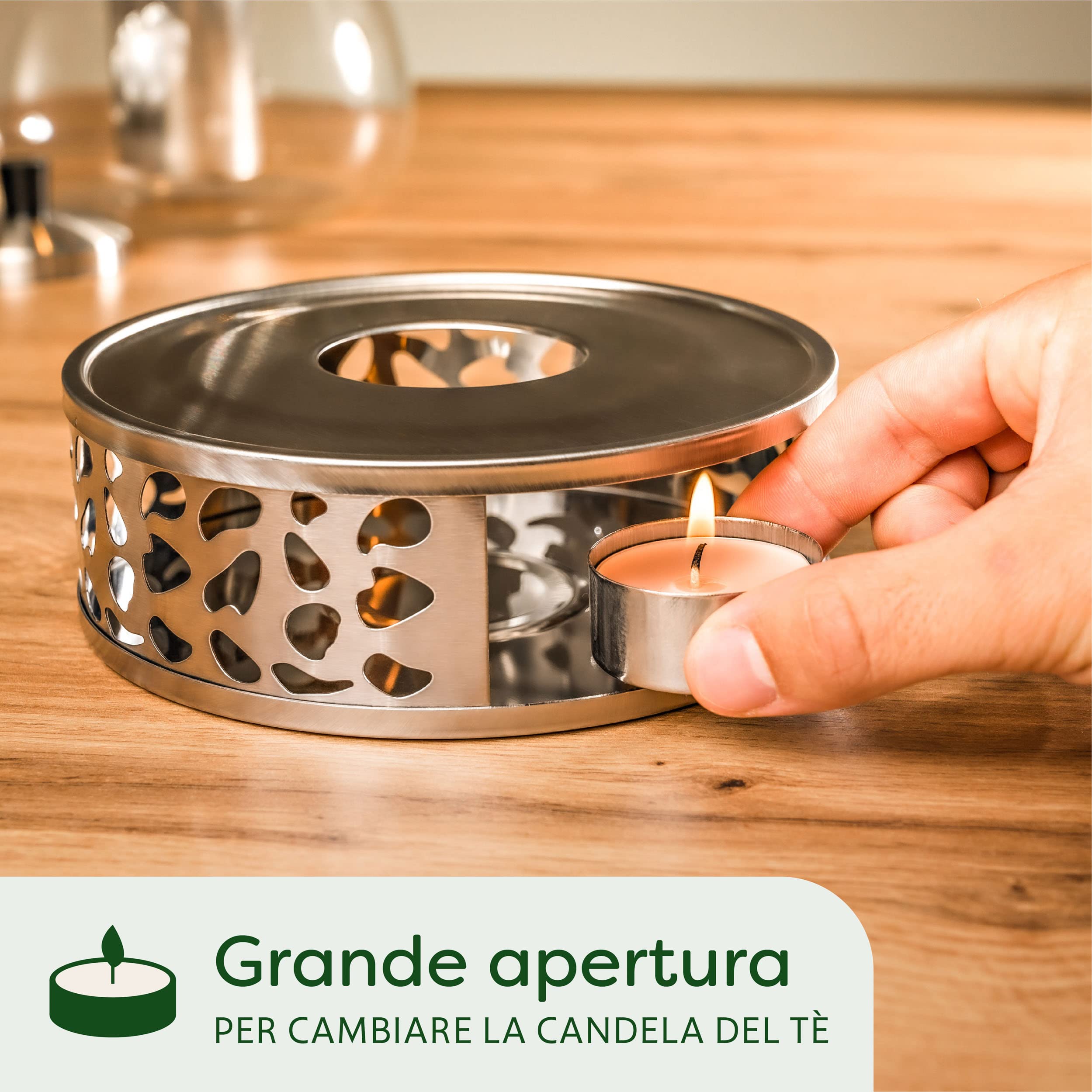 Cosumy Teiera con Infusore con Scaldino - 1,5l Vetro Borosilicato - Lavabile in Lavastoviglie - Resistente al Calore - Grandi Teiera