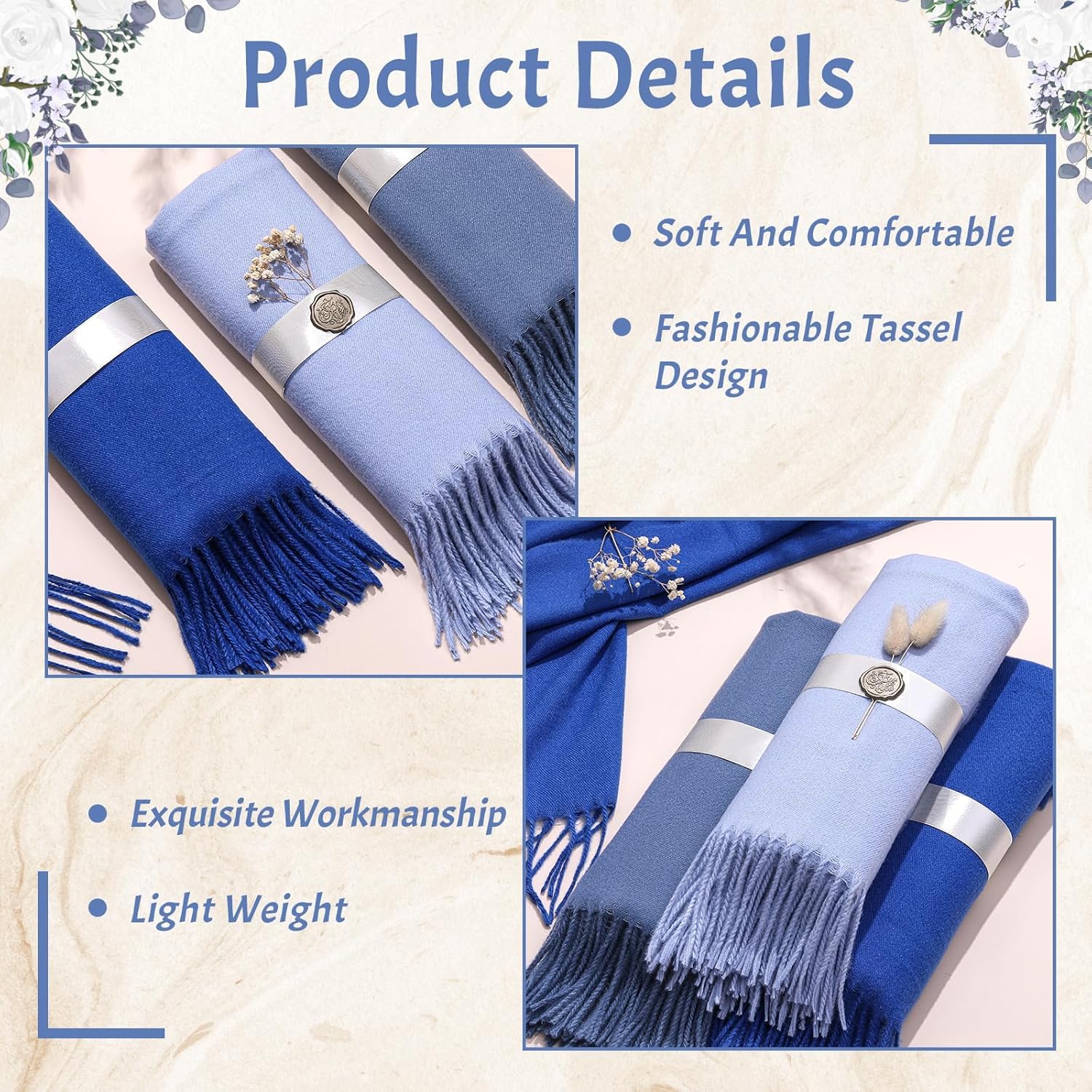 12 Pack Wedding Pashmina Shawls Wraps Bulk 79 x 27 Scarf for Guests Wedding Favor Bridal Shawls Gift Outdoor - Image 3