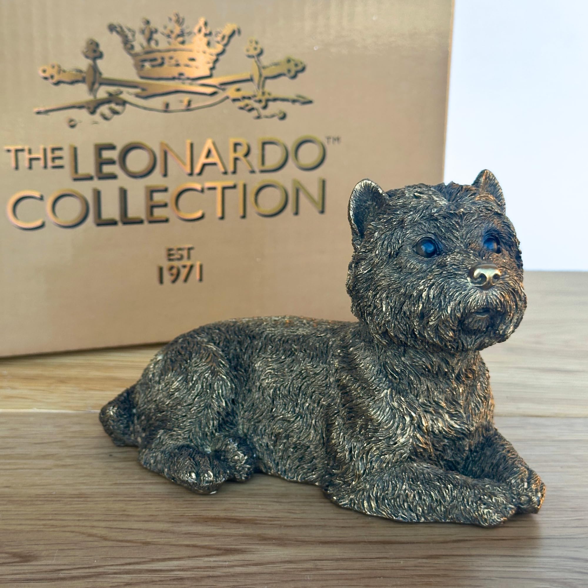 Animal Crackers Bronze Laying West Highland Terrier 'Westie' Dog Figurine From The Leonardo Reflections D Range, Gift Boxed
