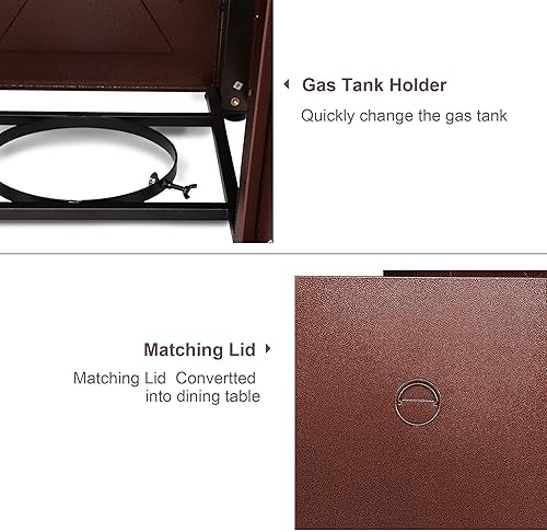 Miniatura 4 de LEGACY HEATING Mesa para fogata de propano de 28 pulgadas, mesa cuadrada de gas para exteriores, 50000 BTU de 28 pulgadas, mesa cuadrada con tapa y