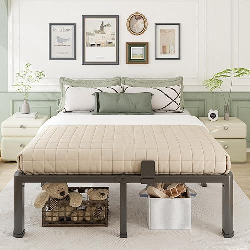 Miniatura 3 de Marco de cama matrimonial de 16 pulgadas con esquinas redondeadas y agujero para cabecero, retenedores de colchón, soporte resistente de 3500