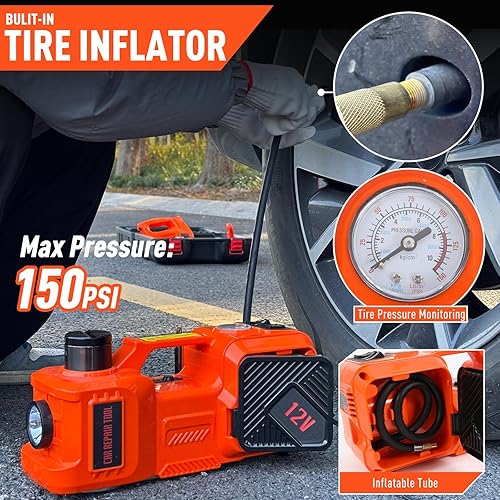 Miniatura 6 de Juego de gatos eléctricos para coche, gato hidráulico de 5 toneladas con bomba de neumáticos integrada y llave de impacto para sedanes, SUV, MPV,