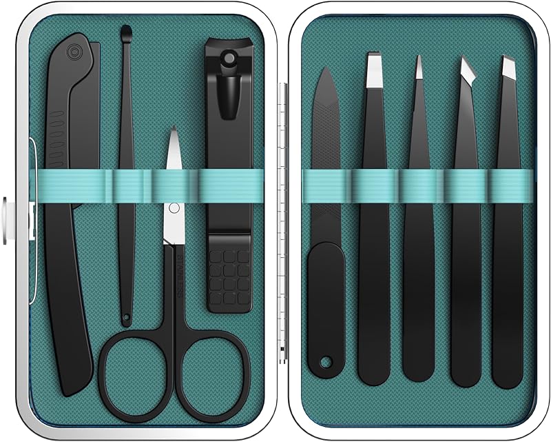 Kit Yougai com 9 peças de pinças e cortadores de unhas com estojo