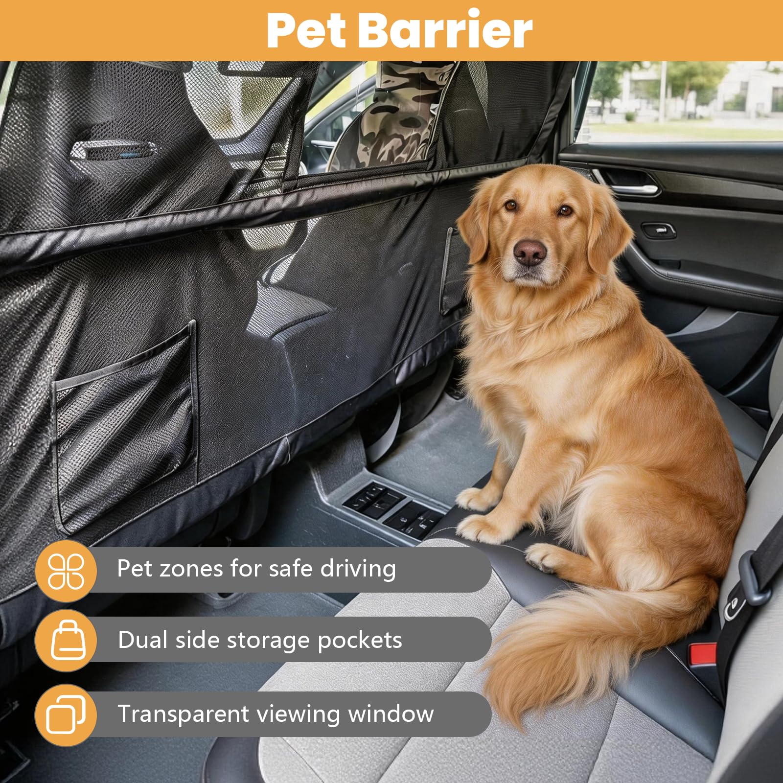 Barriera Per Cani Da Auto, Rete Antigraffio Per Cani Divisorio Per Sedile Posteriore Auto Con Finestra Di Visualizzazione Rimovibile Per Auto Suv Camion Berline E Sedile Posteriore 142x127x81 Cm