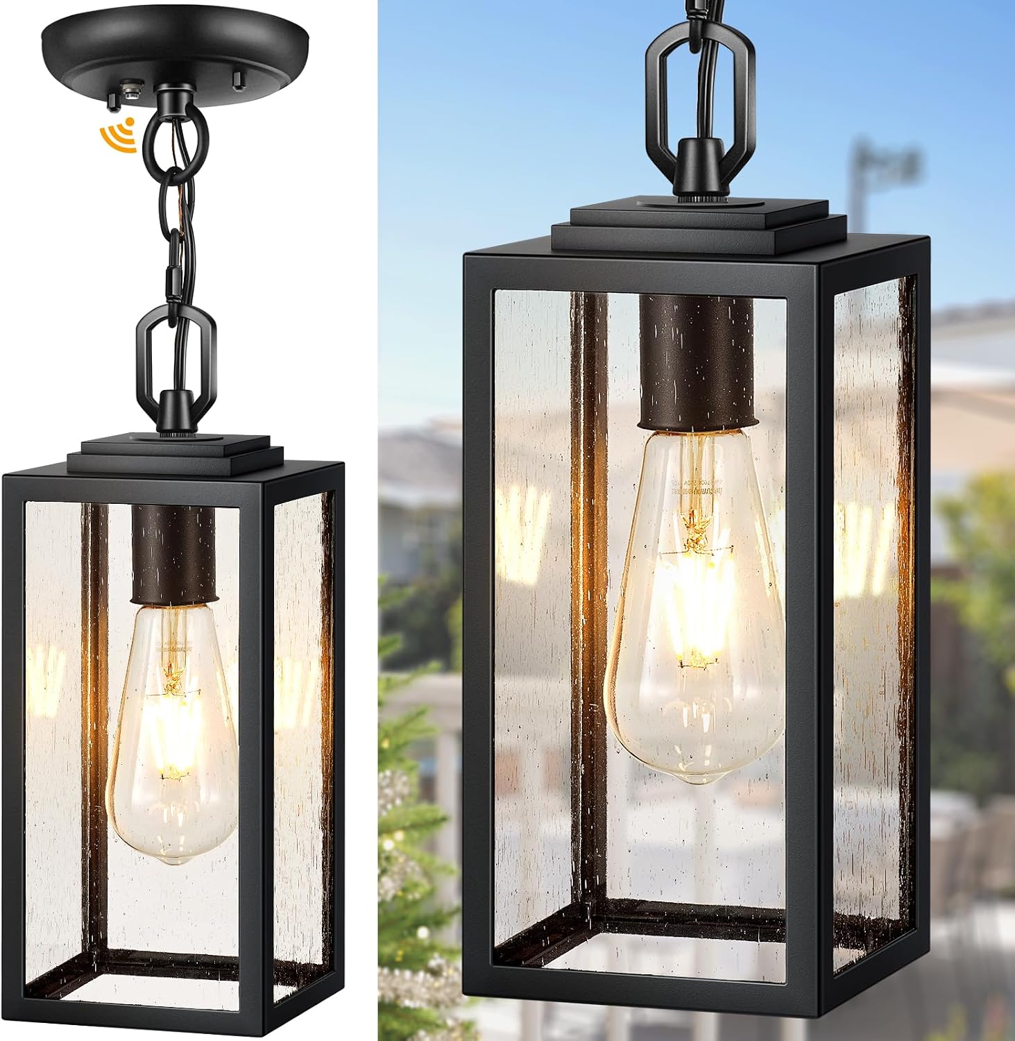 VIANIS Dusk to Dawn Outdoor Pendant Light with Adjustable Chain, Waterproof