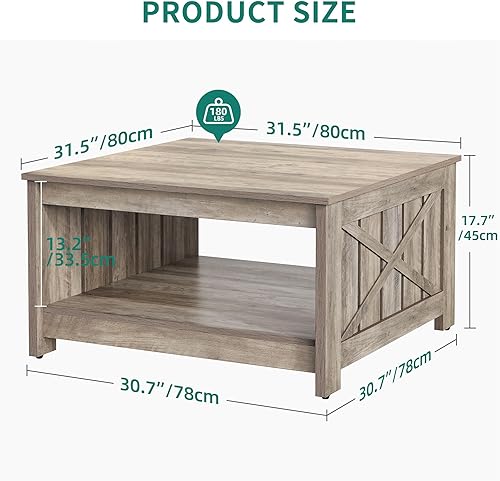 Miniatura 16 de Mesa de centro de granja con almacenamiento, mesa de cóctel de madera rústica, mesas de centro cuadradas para sala de estar, sala de reuniones con
