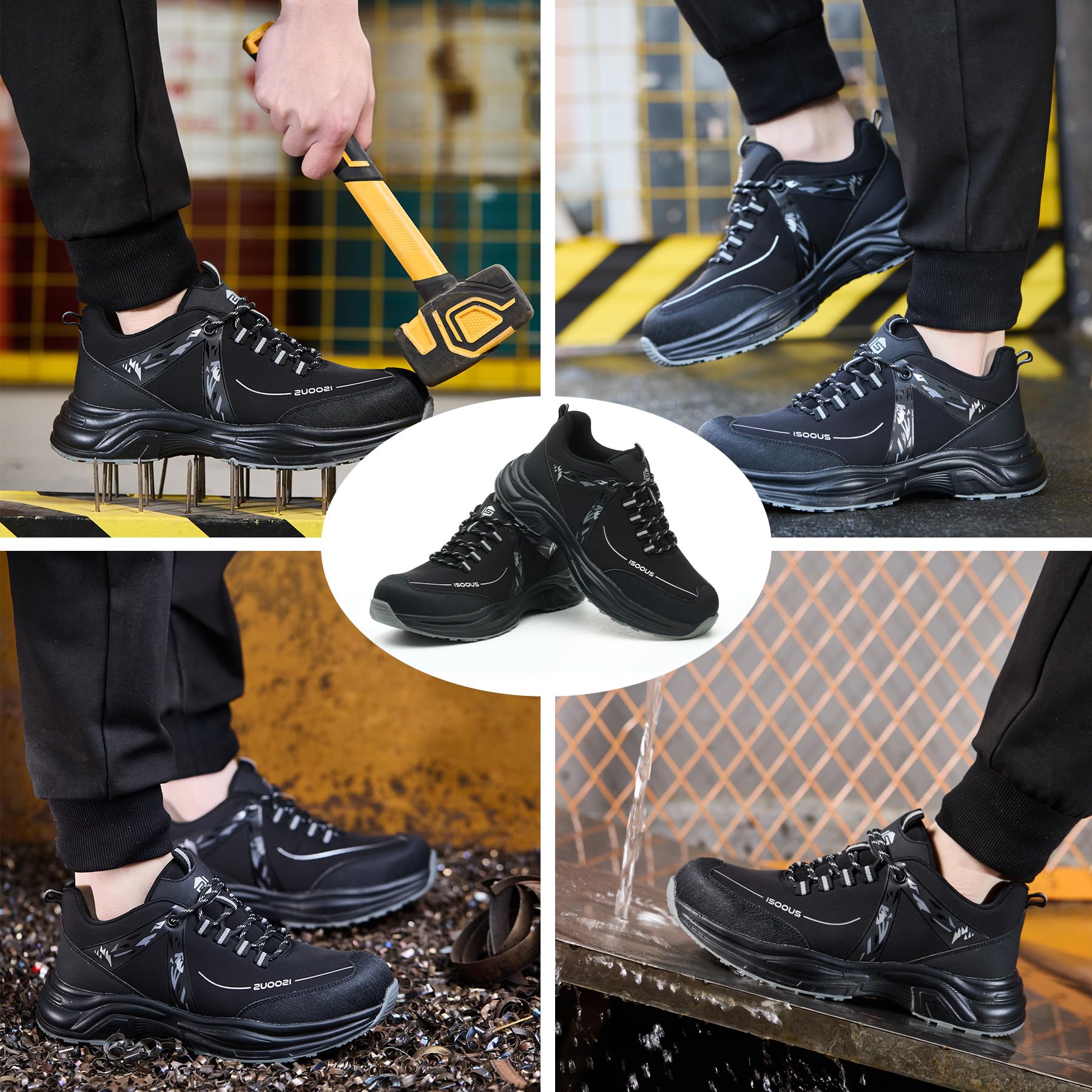 ISOOUS Arbeitsschuhe Herren Damen Sicherheitsschuhe Leicht rutschfest Stahlkappenschuhe Atmungsaktiv Bequem Schutzschuhe