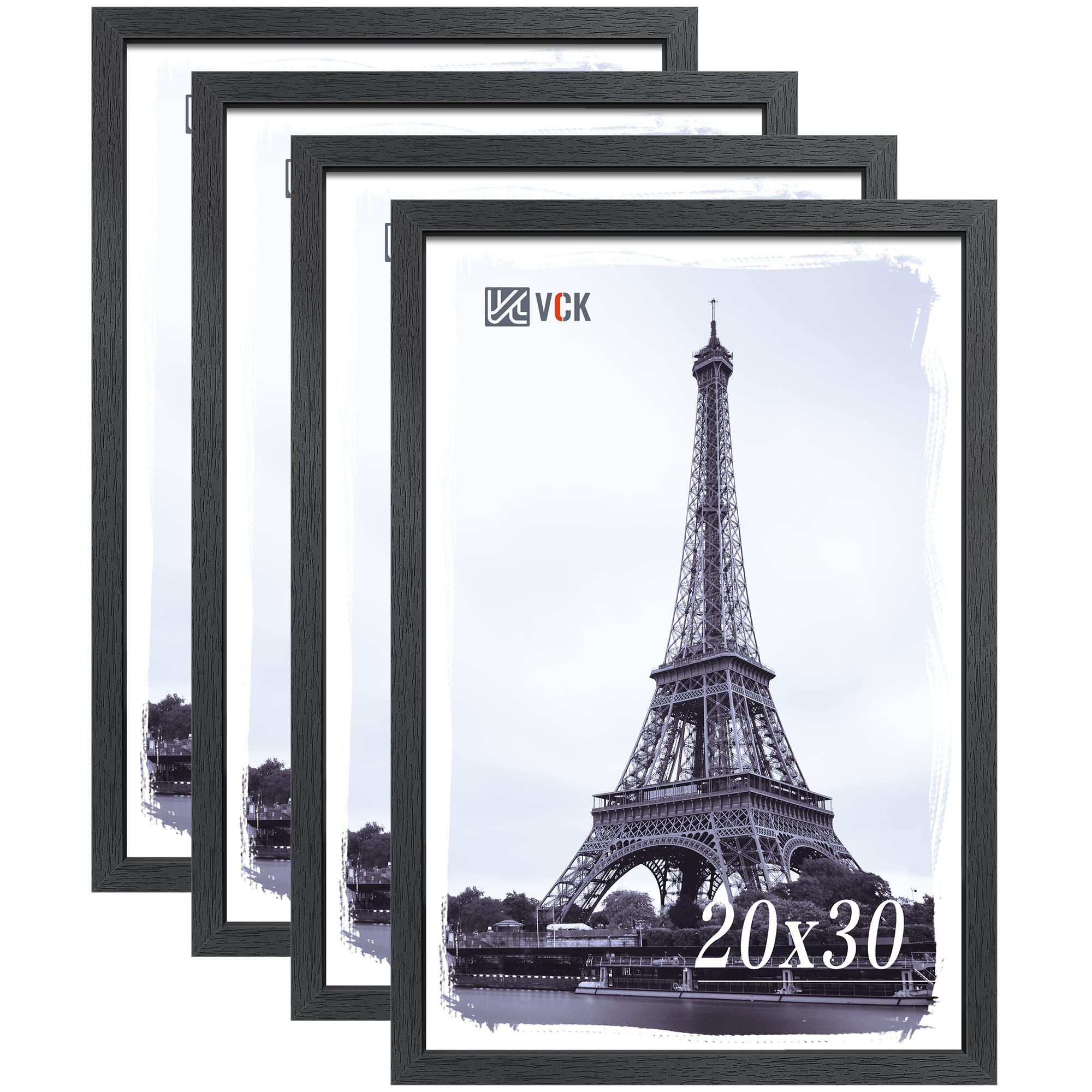 VCK 20x30 Poster Frame Set of 4, Textured Exclusive Solid Wood Black Picture Frames, Wall Gallery Frame