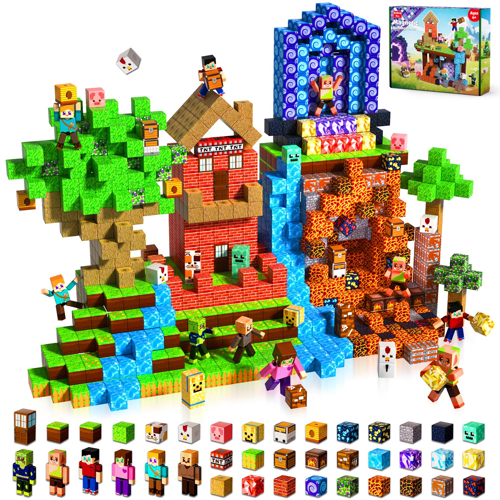 Magnetic Blocks -210 Pcs Magnetic Building Blocks for Kids Ages 4-8, Magnet Cubes Stacking Classroom STEM Toys, Birthday Gift for 3 4 5 6 7 8-12 Year Old Boys Girls (Patent Pending)