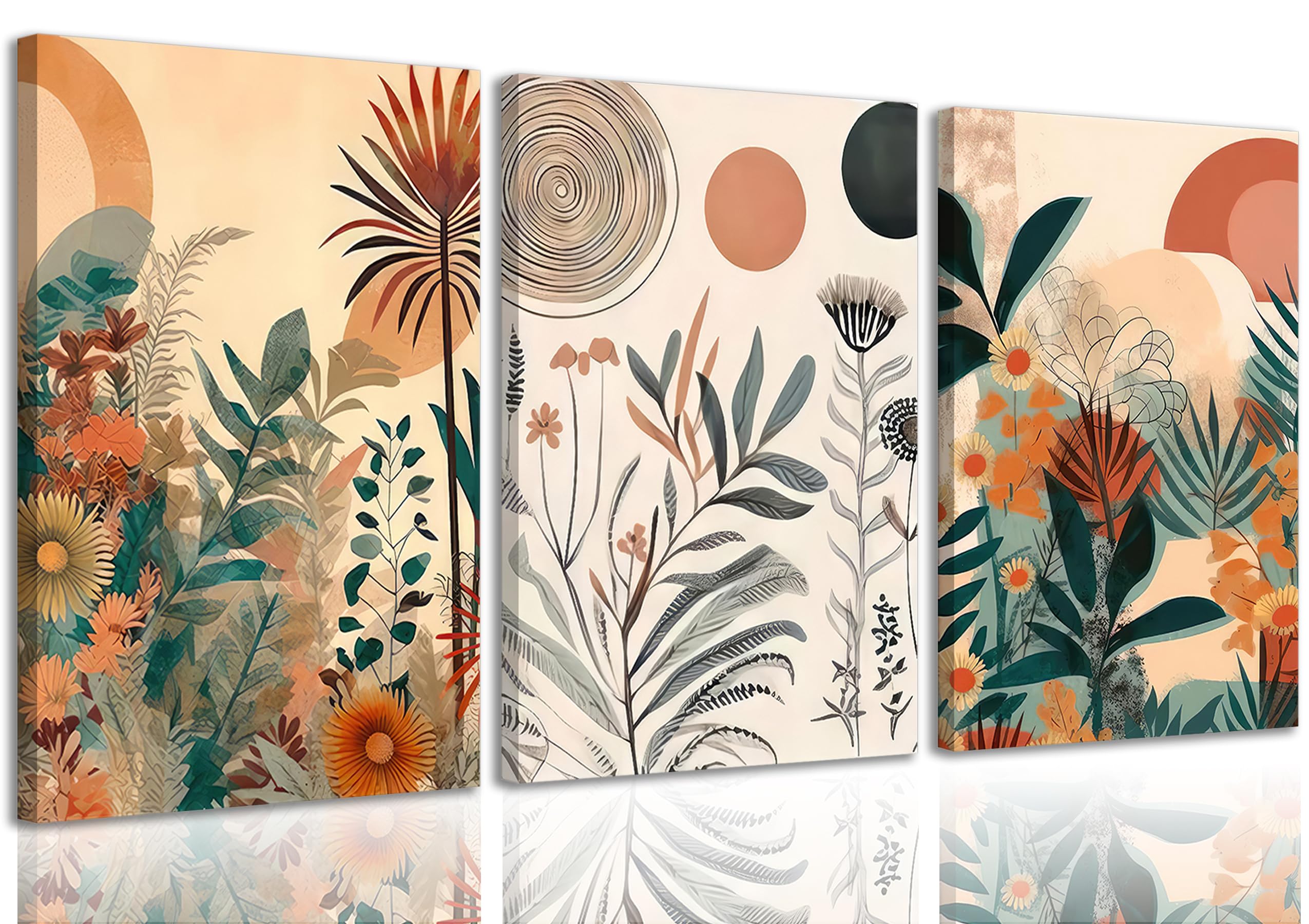 3 Pcs Orange Boho Plants Canvas Wall Art Burnt Orange Botanical Wall Decor Pictures Abstract Floral Poster Prints Paintings for Bedroom Office Dining Kitchen Home Decoration