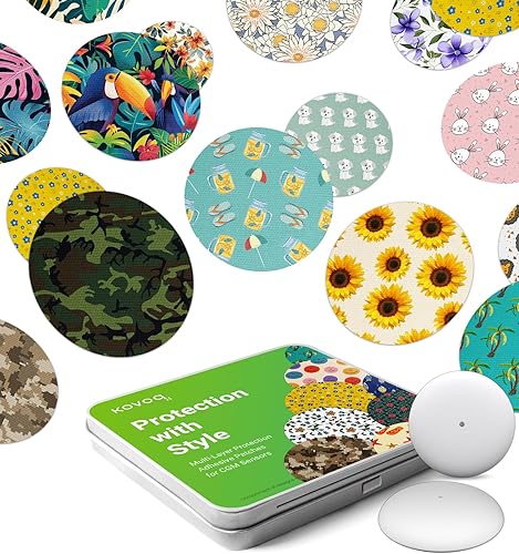 Freestyle Libre 2 & Lingo - Parches adhesivos coloridos, 2 fundas protectoras rígidas + 10 parches con sensor de patrón sorpresa, protección