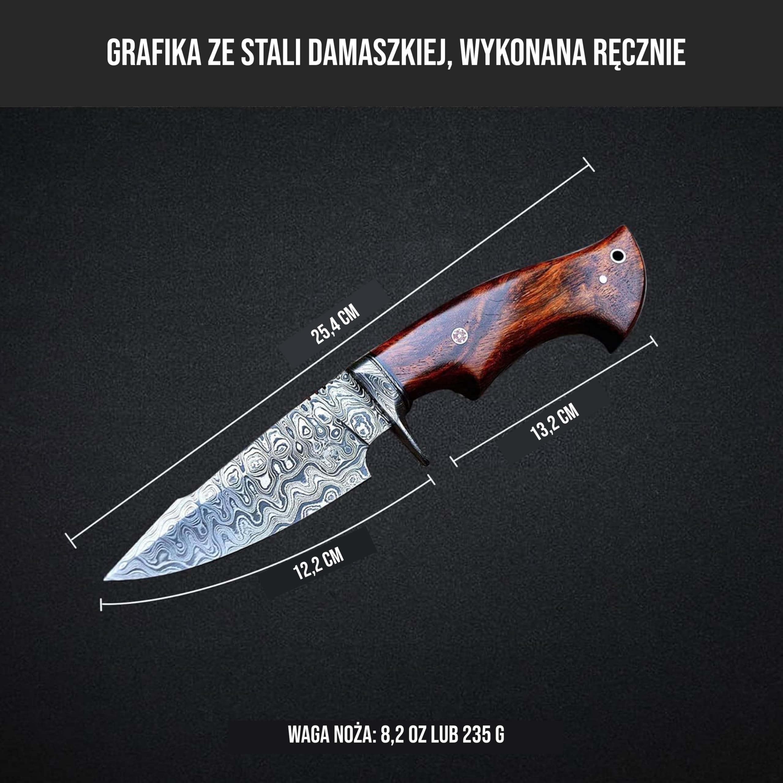 BIGCAT ROAR 10-calowy ręcznie robiony nóż myśliwski z damasceńskiej stali z skórzanym etui - idealny do skórzenia - nóż stały EDC do bushcraftu z rękojeścią z drewna orzechowego - myśliwy drapieżników