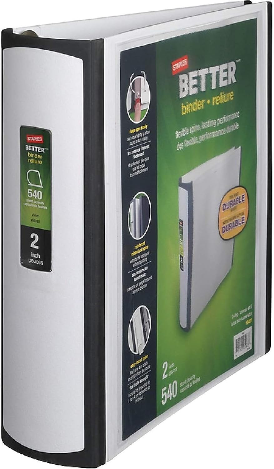 2 Inch Staples Better View Binder with DRings, White by Staples
