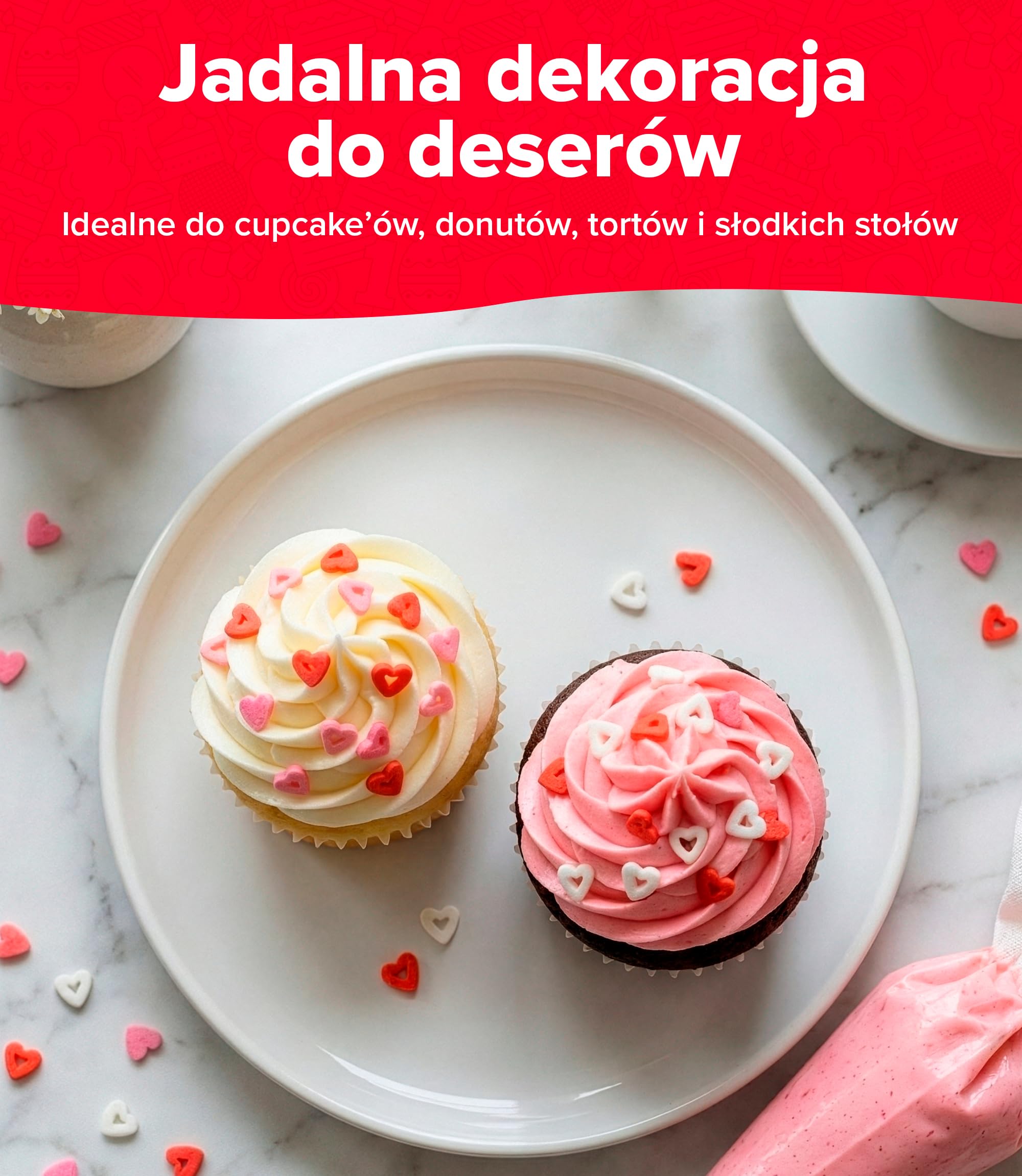 dekora - Sprinkles cukrowe w kształcie pustych serduszek, 100 g – dekoracja tortu i babeczek na Walentynki – z naturalnymi barwnikami