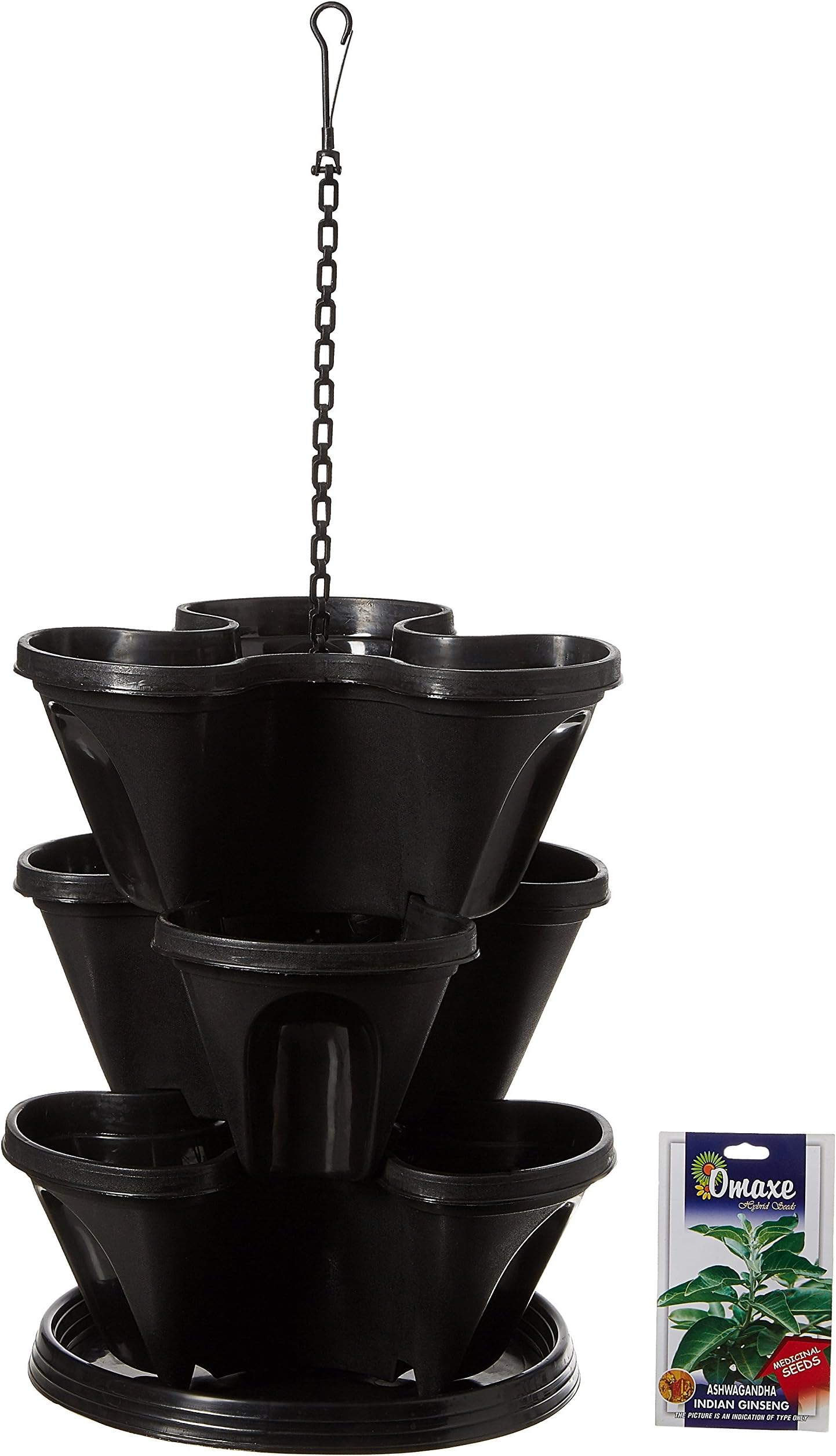 Gardens Need Plastic Stack-A-Pot Hanging Set (Black, 5-Pieces)